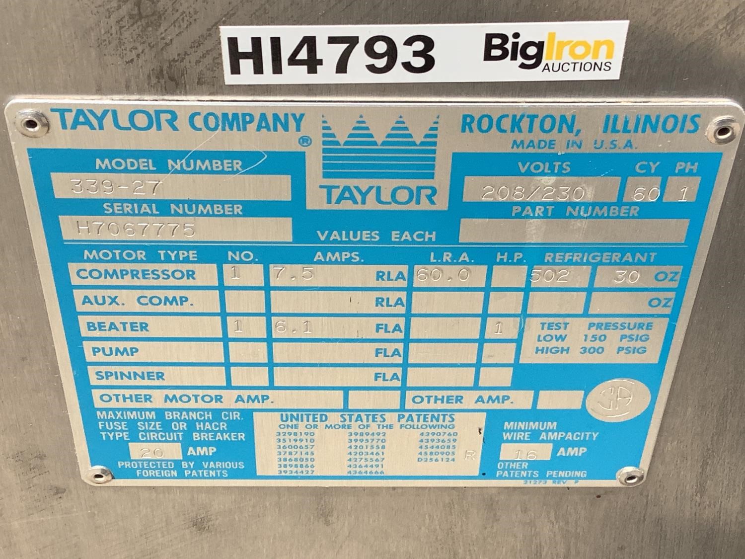 Taylor 339-27 Ice Cream Machine BigIron Auctions