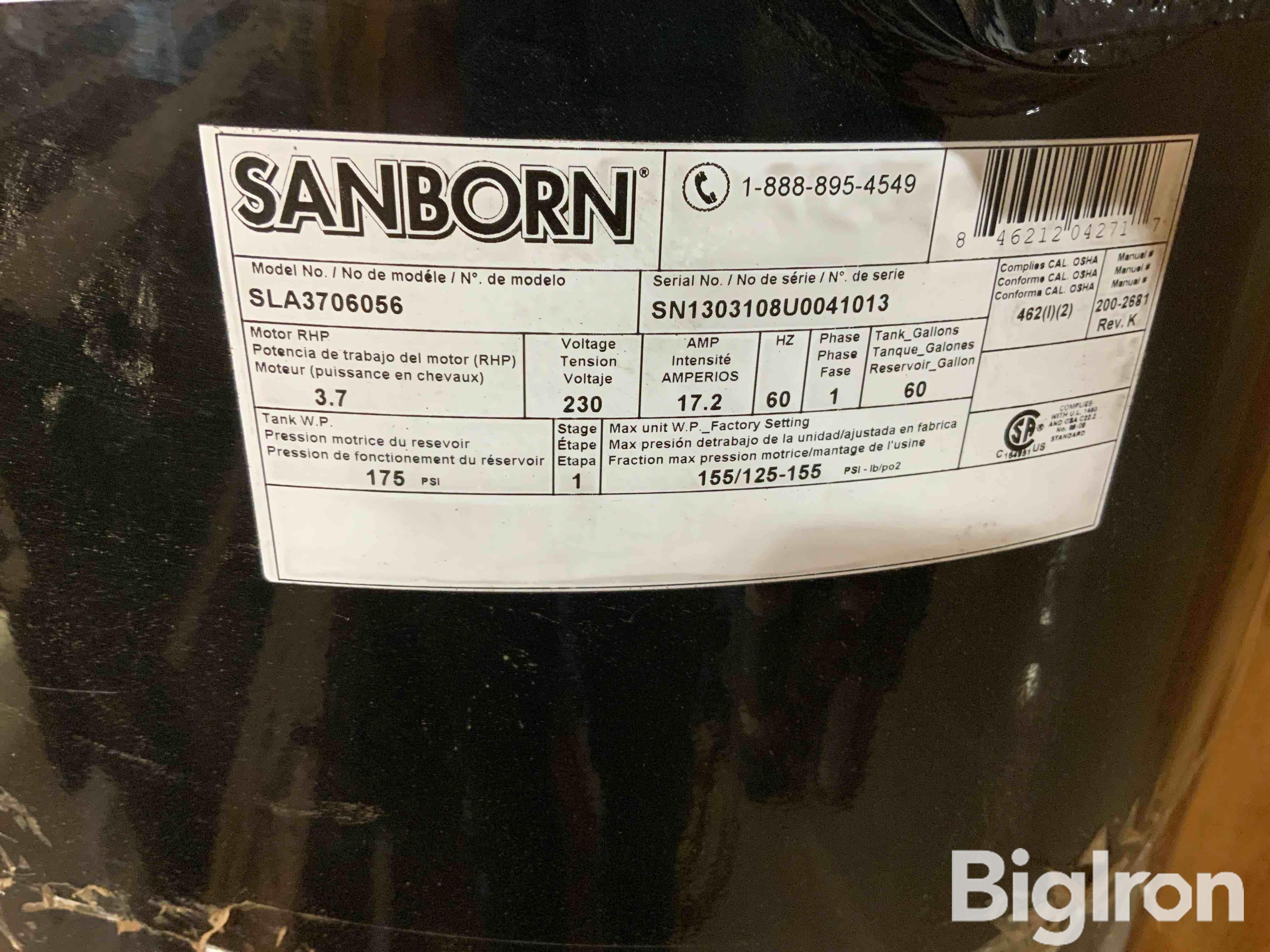 Sanborn 60-Gallon 155 PSI Air Compressor BigIron Auctions