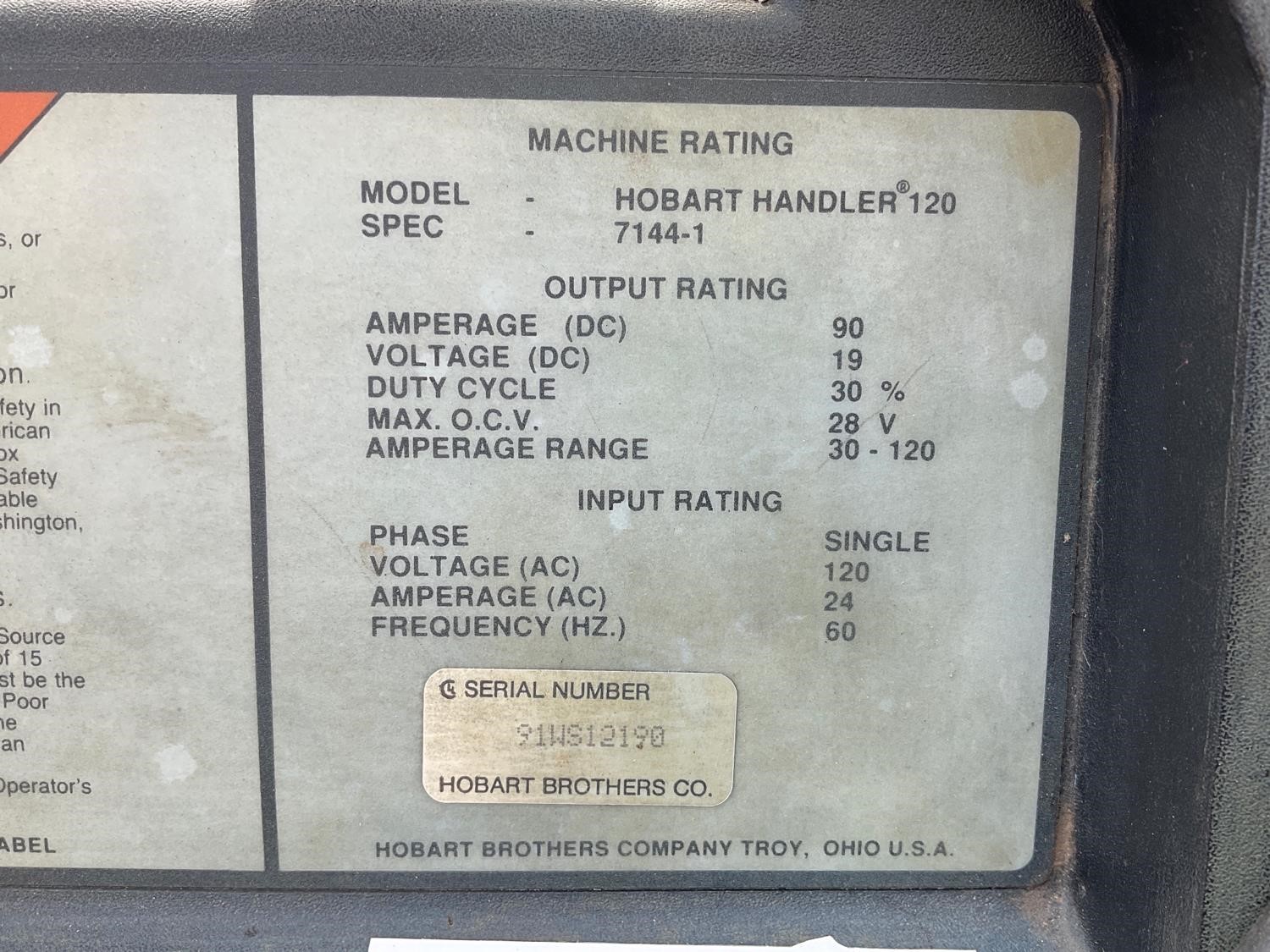 Hobart Handler 120 MIG Wire Feed Welder On Cart BigIron Auctions