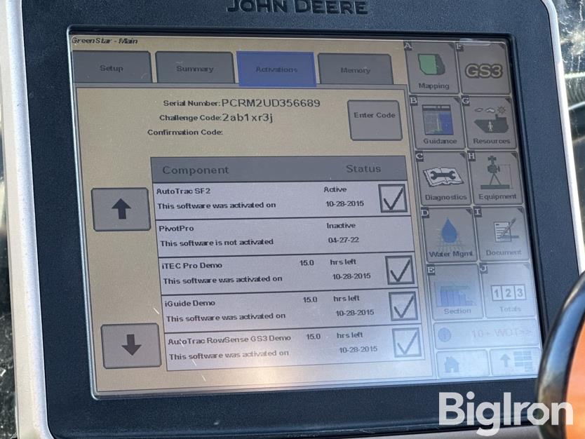 John Deere GS3 2630 Monitor W/SF2 & Section Control Activations BigIron ...