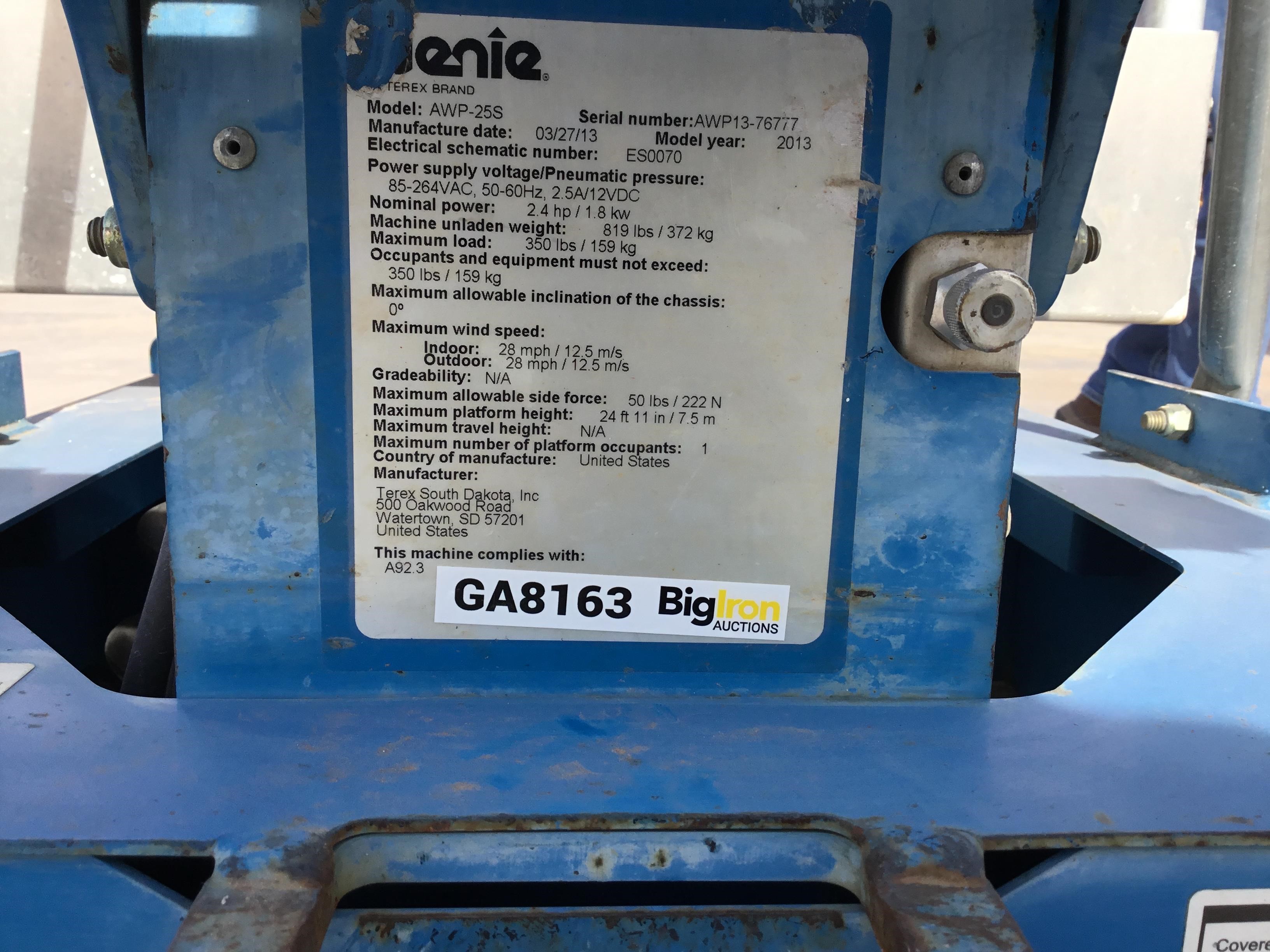 2013 Genie AWP25S Vertical Mast Lift BigIron Auctions