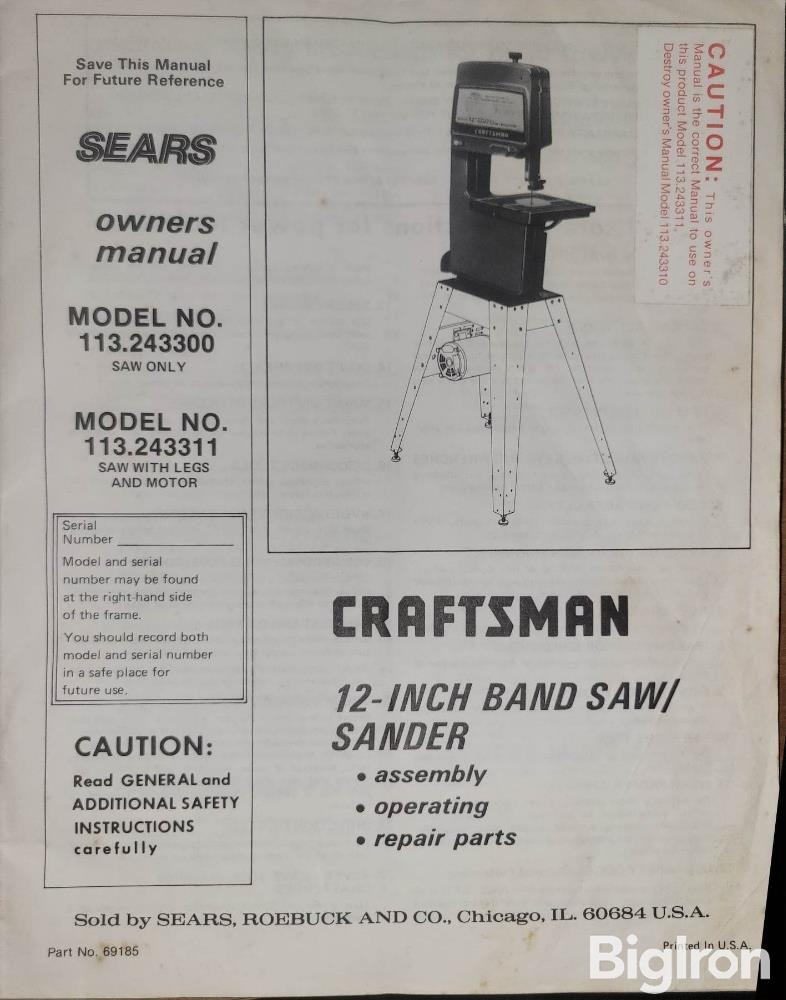 Craftsman 113.243311 Band Saw/Sander BigIron Auctions