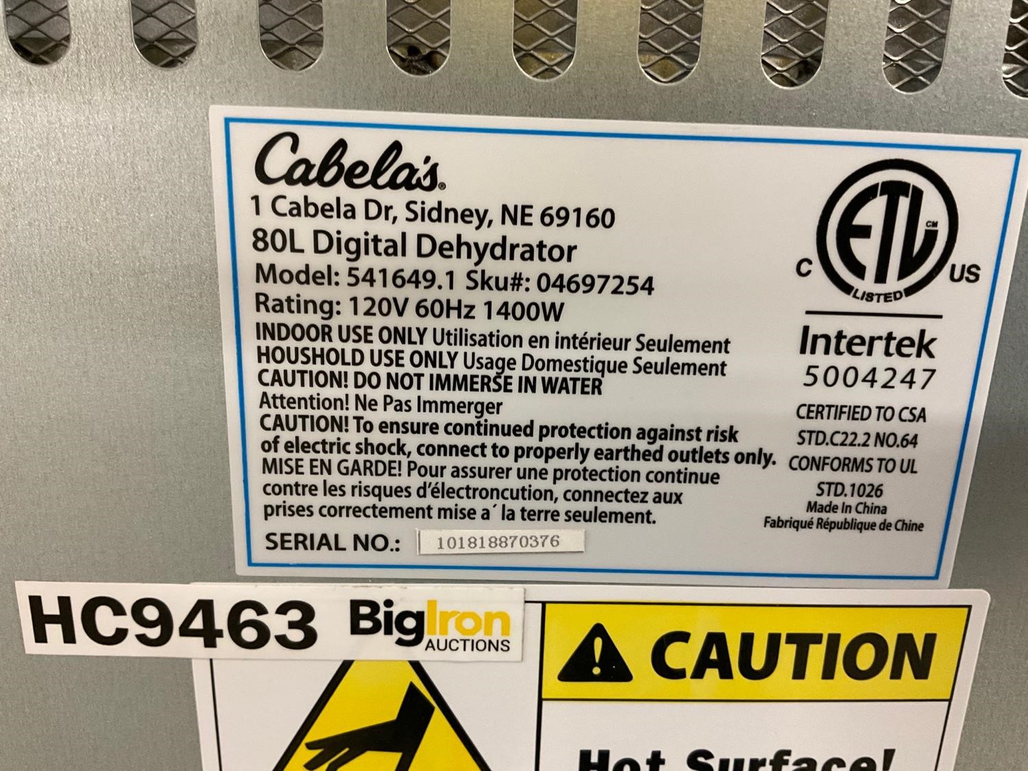 Cabelas 80L Digital Dehydrator BigIron Auctions