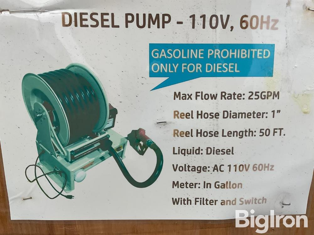 2022 Diesel Fuel 110V Transfer Pump, Meter, Hose Reel & Nozzle