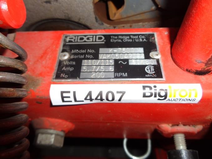 Ridgid-Kollmann K-7500 Drum Machine W/Cable Control BigIron Auctions