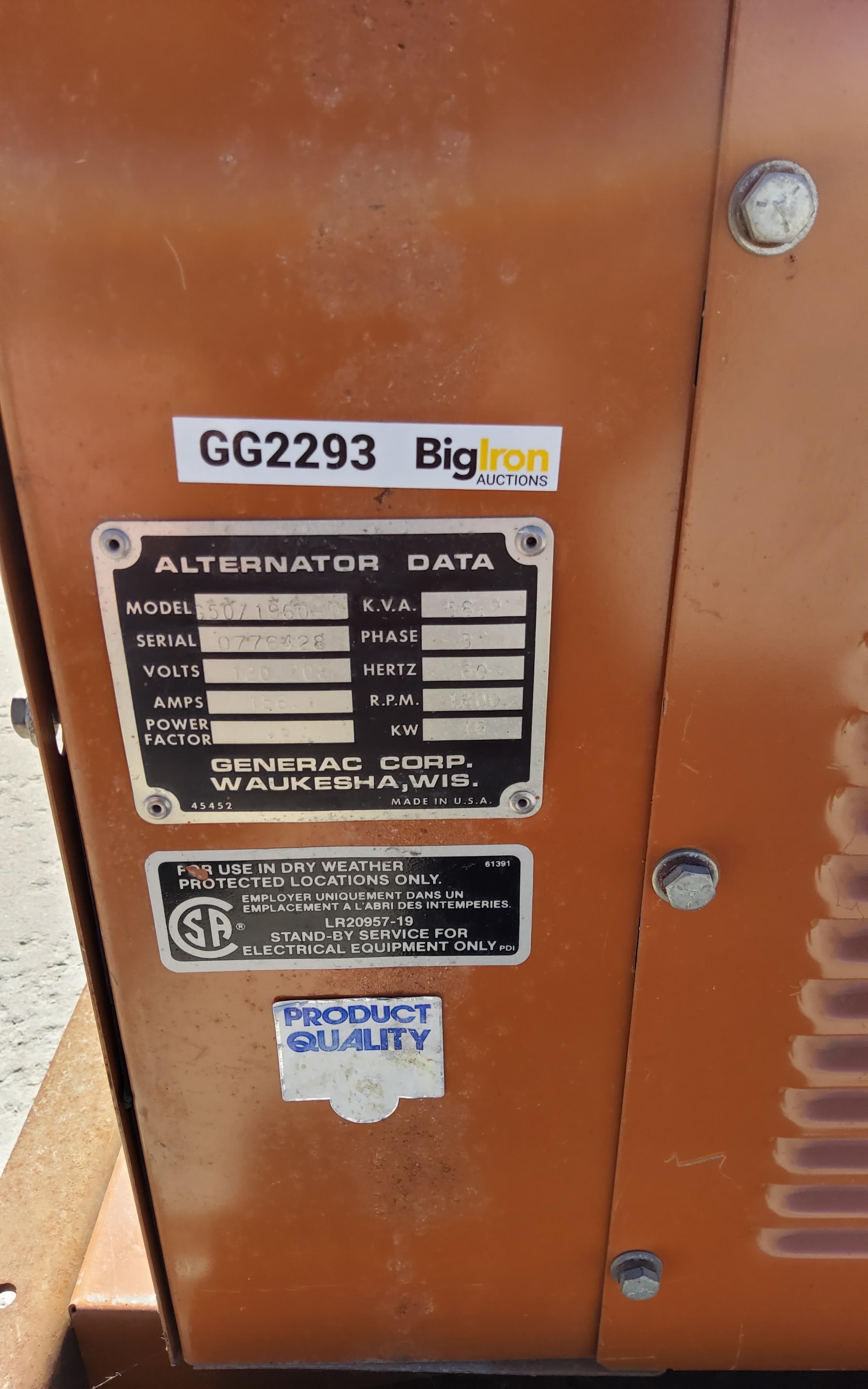 Generac G50/1960-1 45Kw Generator BigIron Auctions