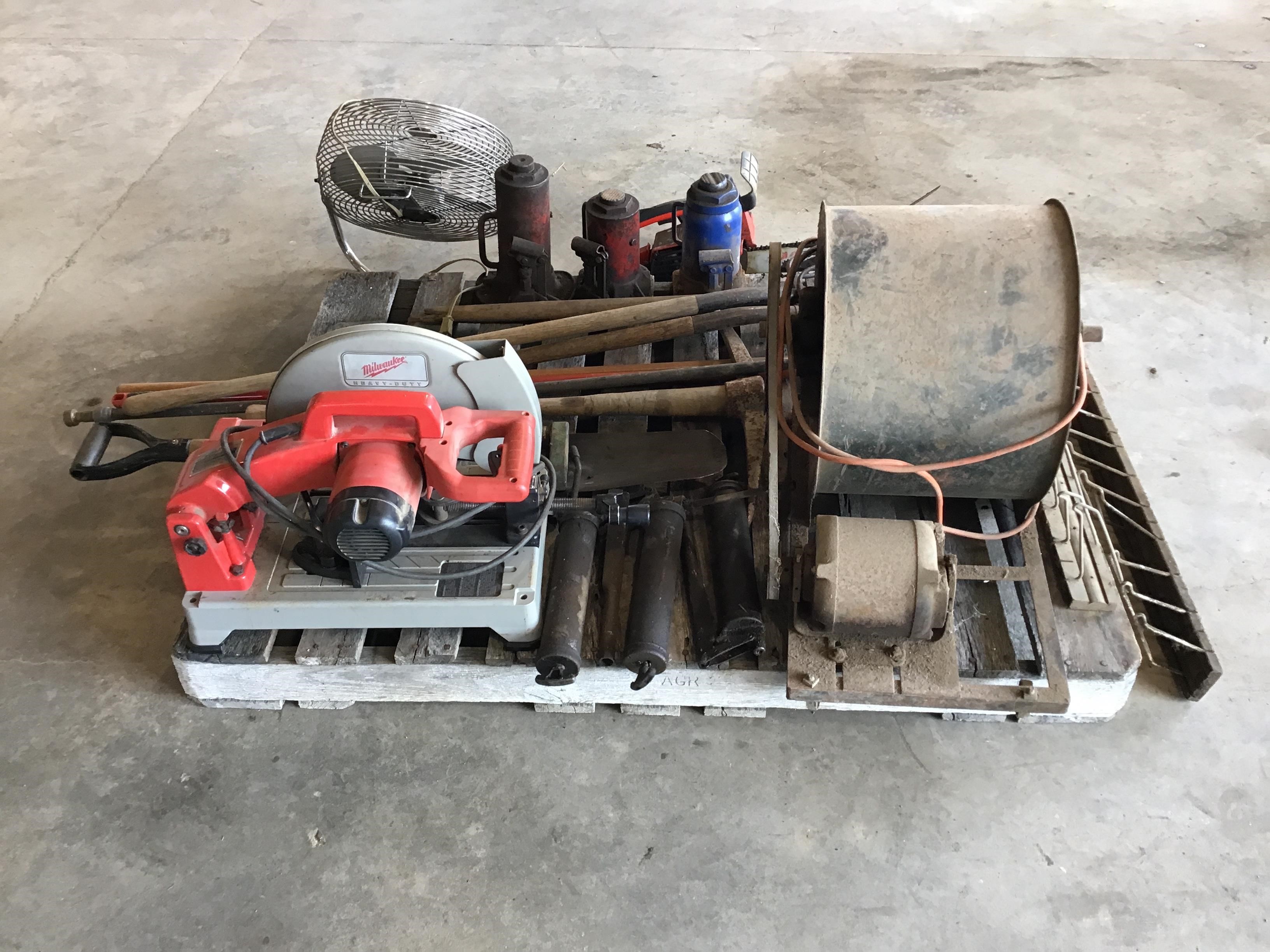 Milwaukee Cut-Off Saw, Hydraulic Jacks, Squirrel Cage Fan, Chain Saw ...