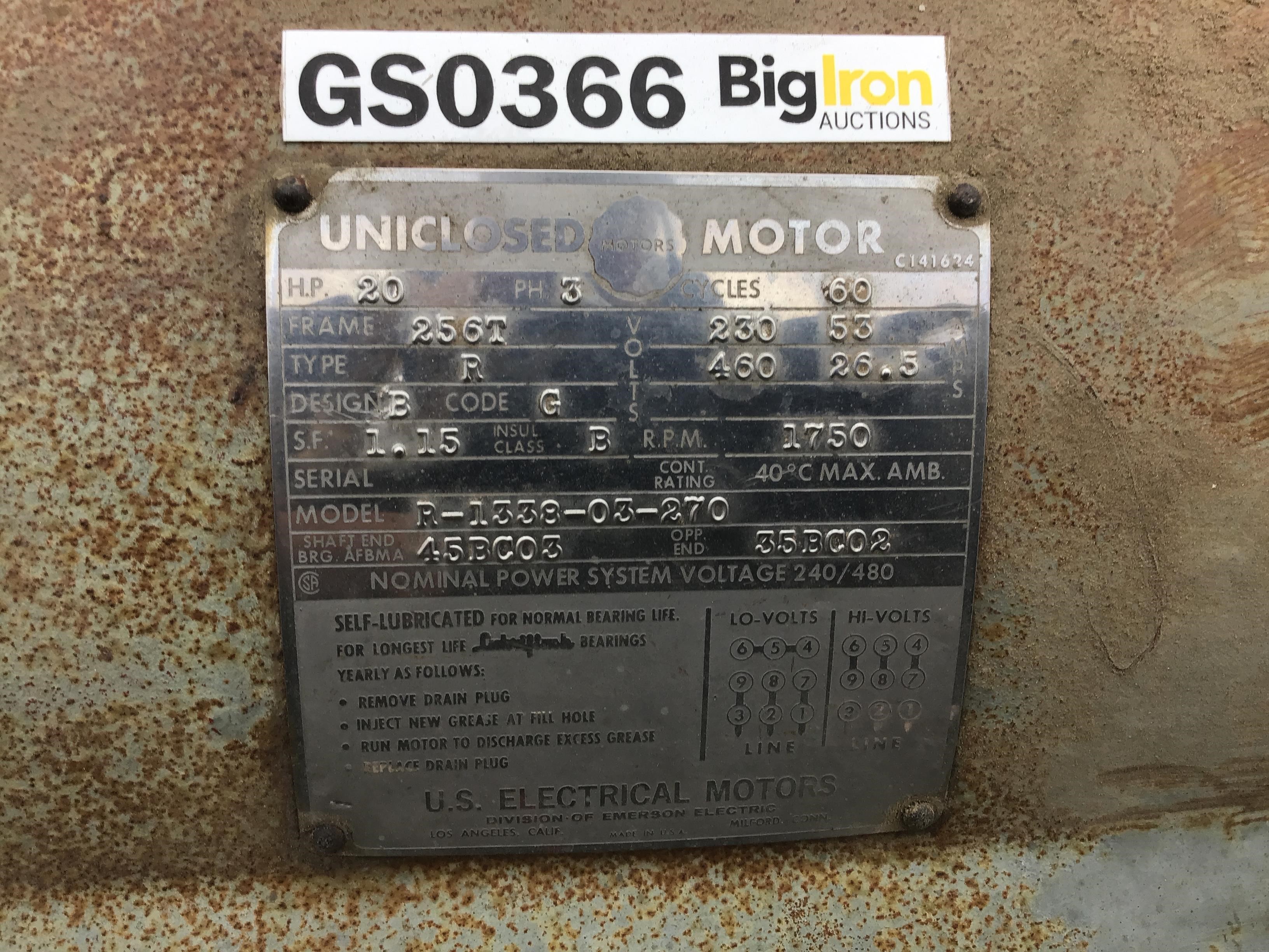 US Electrical Motors 20 HP Industrial Electric Motor BigIron Auctions