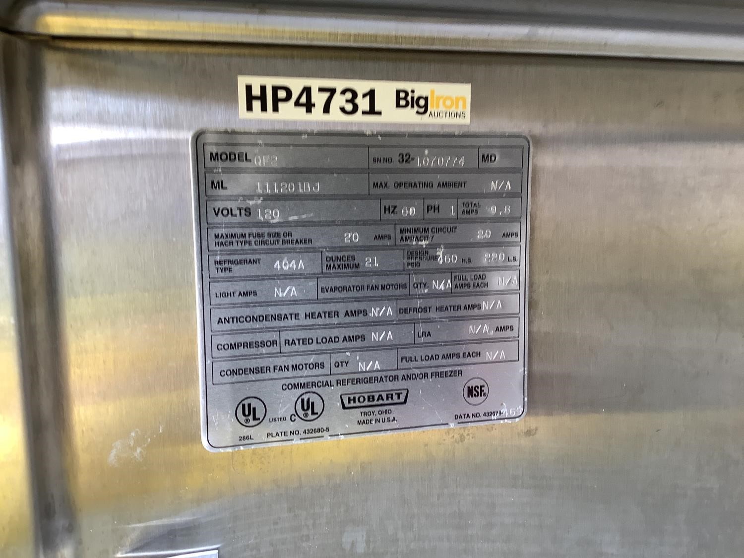 Hobart QF2 Stainless Double Door Cooler BigIron Auctions