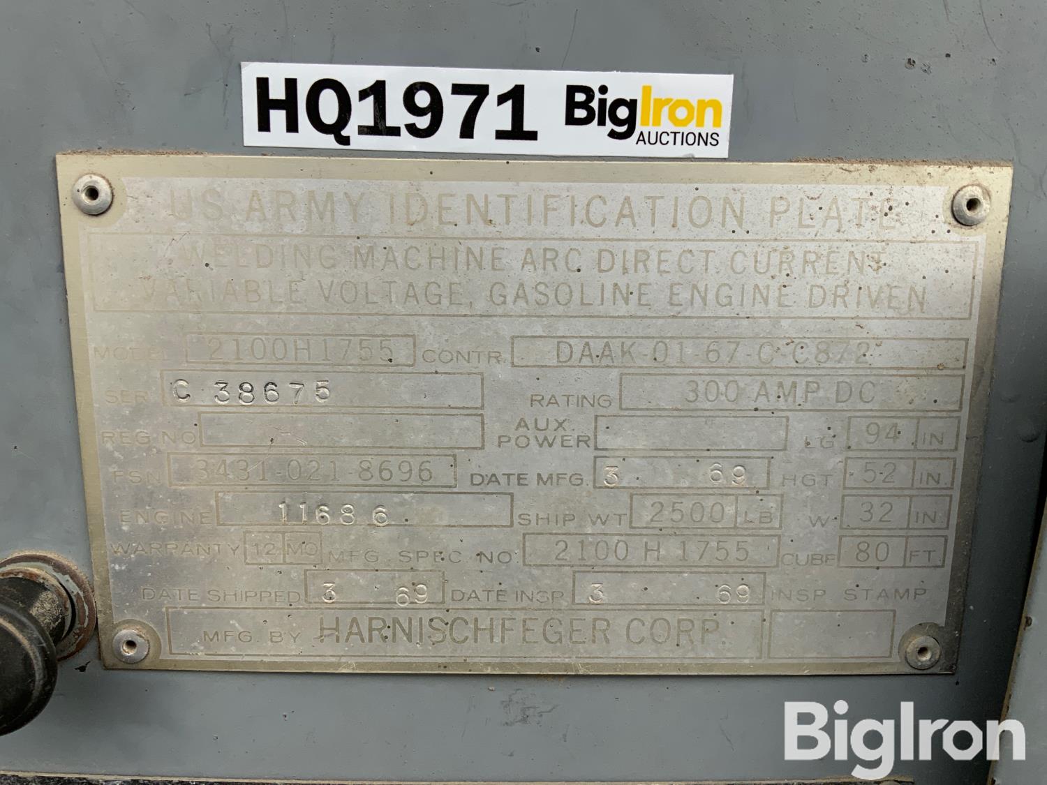 1969 Harnischfeger Corp (P&H) 2100H1755 Portable Welder BigIron Auctions