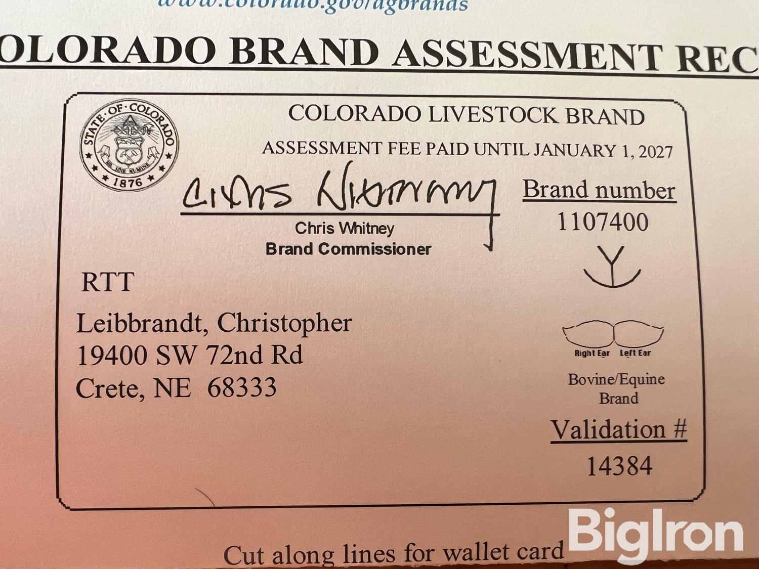 Colorado Livestock Brand Rocking Y BigIron Auctions