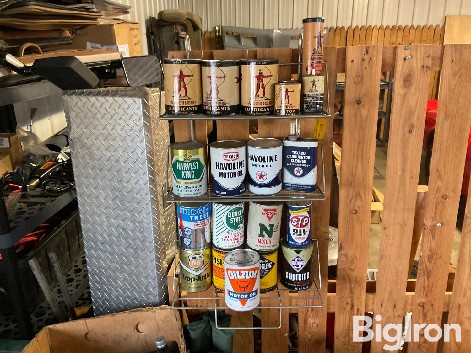 Display Rack With Oil Cans BigIron Auctions   Oildisplayrackwithcans 4d9d62fb810840c5887d7fa84f237149 