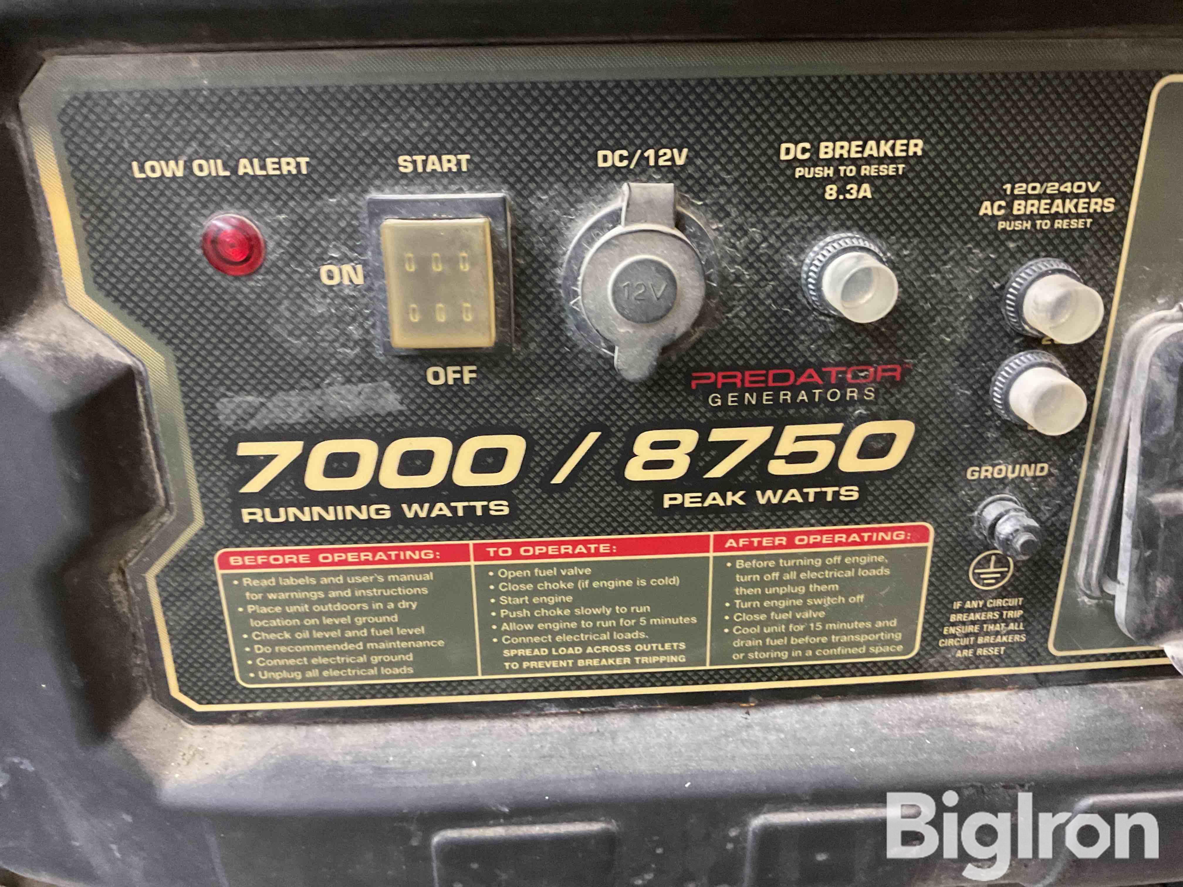 Predator 8750 Portable Generator BigIron Auctions