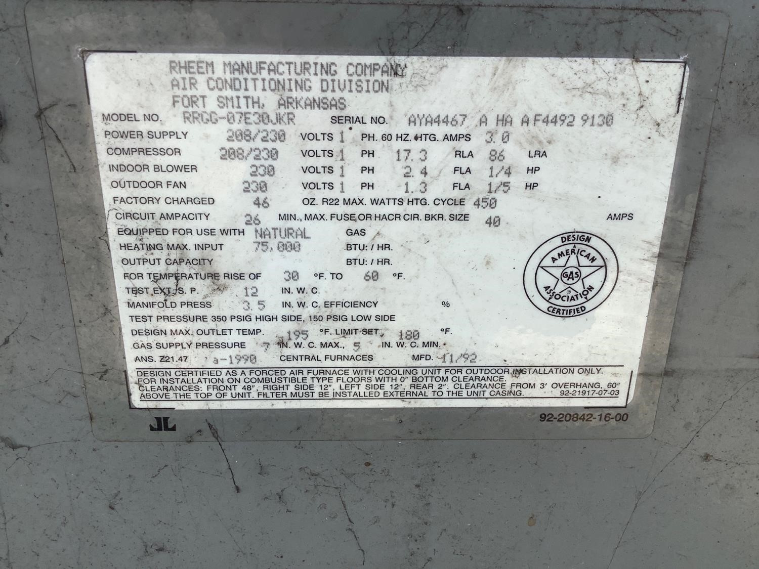 1990 Rheem RGG-07E30JKR Furnace BigIron Auctions