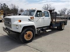 1991 Ford F700 Crew Cab Flatbed Truck 