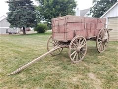 Antique Horse Drawn Wooden Wagon W/Seeder Attachment 