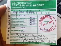 Certified mailing receipt 