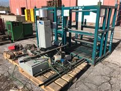 Steel Stackable Pallets, Shrink Wrapper & Electric Hoist 