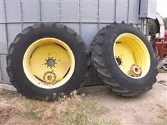 18.4R38 Tractor Duals & Rims W/Clamp-On Axle Hubs 