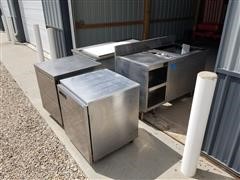 Stainless Steel Industrial Kitchen Washer, Refrigerators, & Table 