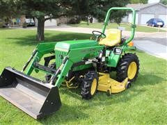 1986 John Deere 755 MFWD Compact Tractor W/Loader & Belly Mount Mower 