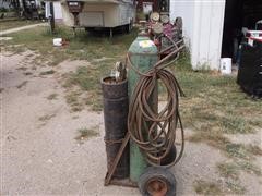 Victor Gauges, Torch Bottles, Hose And Cart 