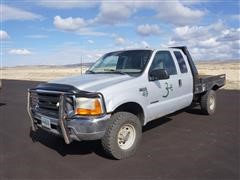 2000 Ford F250 4x4 Extended Cab Flatbed Pickup 