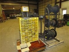 Weatherhead Hydraulic Hose Machine, Cabinet, Fittings, Hydraulic Hose & Cutoff Saw 