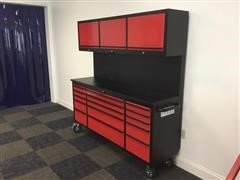 2021 Siebel 72” 15 Drawer Tool Chest Red Work Bench With Upper Cabinets 
