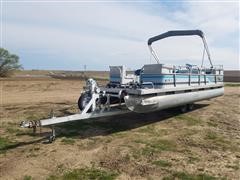 1988 Grumann 24' Pontoon Boat With Scissor Lift 4 Wheel Trailer 