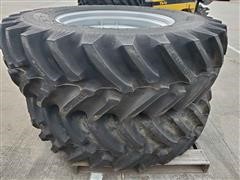 Titan 18.4R34 R-1 Radial All-Purpose Ag Lug Tires On Manual Adjust Steel Rims 