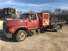 1998 Ford F800 Flatbed Truck W/ Air Compressor 