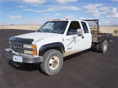 1990 Chevrolet K3500 Dual Wheel 4x4 Extended Cab Flatbed Pickup 