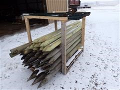 Assorted Pointed Wood Line Posts & Steel T-Posts 