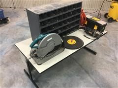 Makita Chop Saw, Parts Bin, Sander/Polisher, & Tools 