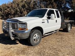 1999 Ford F350 Super Duty 4x4 Extended Cab Flatbed Diesel Pickup 