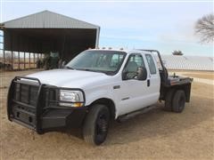 2002 Ford F350 4x4 Extended Cab Flatbed Dually Pickup W/Hydraulic Bale Bed 