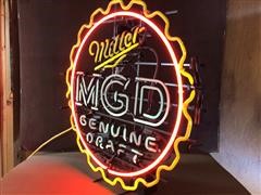 Miller Genuine Draft Double Script Bottle Cap Neon Sign 