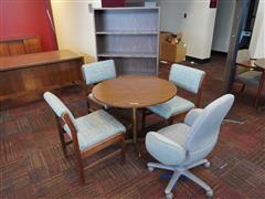 Bookcase, Round Table & Chairs 