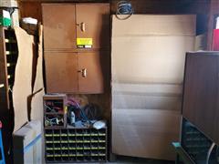 Lawson Cabinets, Hardware Bins, Wire Spool Rack & Contents 