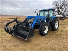 2009 New Holland T6050 MFWD Tractor W/KW 1660 Grapple Loader 