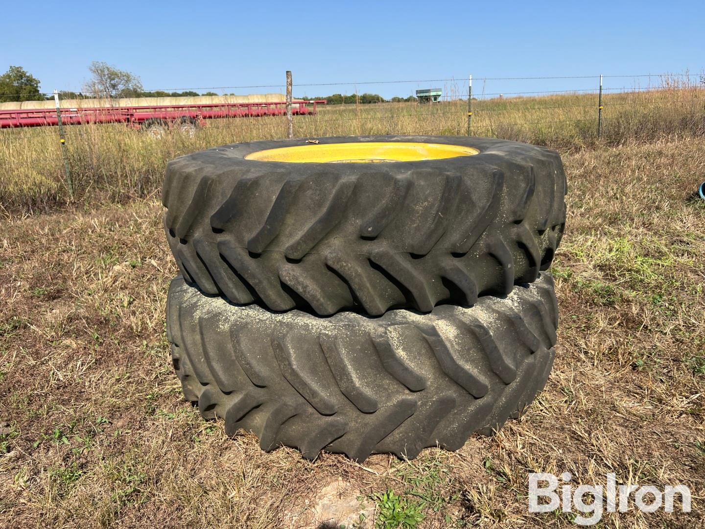 Goodyear Dyna Torque Radial 18.4x38 Bar Tires On John Deere 10-Bolt Dual Rims 