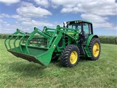 2007 John Deere 7230 MFWD Tractor W/Grapple Loader 