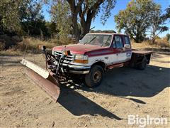 1996 Ford F250 4x4 Extended Cab Flatbed Pickup W/Snow Plow 