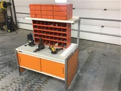 Parts Bins, Router, Angle Grinder, Drill, W/Cabinet 