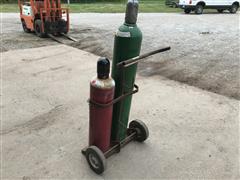 Acetylene & Oxygen Tanks On Cart 