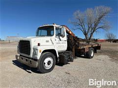 1981 Ford LN8000 S/A Flatbed Boom Truck W/Fruehauf Knuckle Boom, Winch, Gin Poles & Rolling Tailboard 