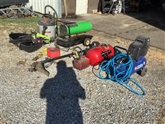 Campbell Hausfeld Air Compressor/ Proforce 10 Gallon Air Tank, Poulan Chainsaw, Weed Eater, Portable Heater & Shop Vac 