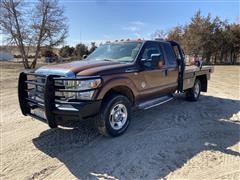 2012 Ford F350 4x4 Extended Cab Flatbed Pickup W/DewEze Hydraulic Bale Bed 