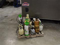 Pallet Of Sprayers And 5 Gallons Of Cornerstone Herbicide 